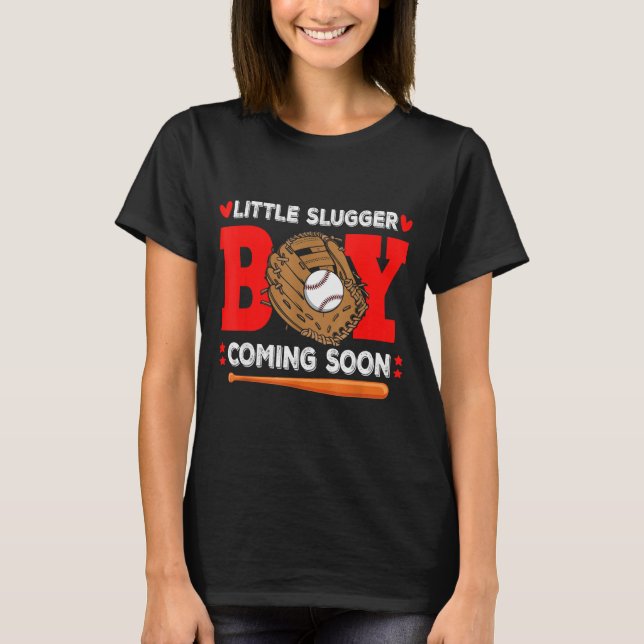 Little Slugger Boy Coming Soon Baby Announcement B T-Shirt (Front)