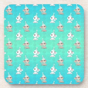 Little Snow Bunnies in Hats and Scarves Pattern Coaster
