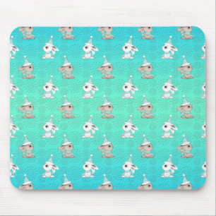 Little Snow Bunnies in Hats and Scarves Pattern Mouse Pad