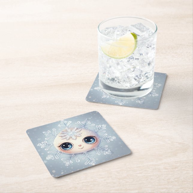 Little Snowflake 1 Square Paper Coaster (Insitu)