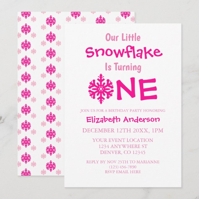 Little Snowflake 1st Birthday Invitation (Front/Back)