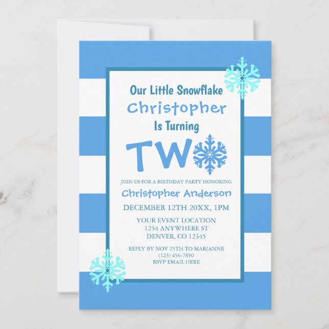 Little Snowflake 2nd Birthday Invitation (Front)
