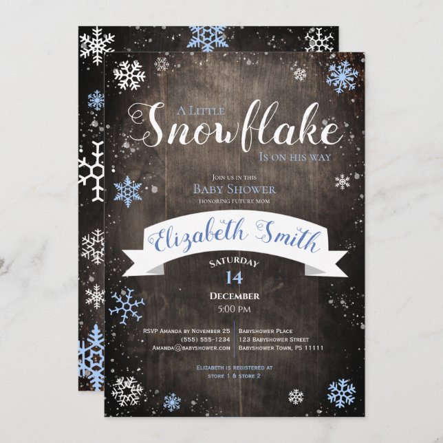 Little snowflake baby boy babyshower invitation (Front/Back)