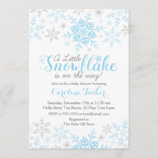 Little Snowflake Baby Boy Shower Blue Silver Invitation