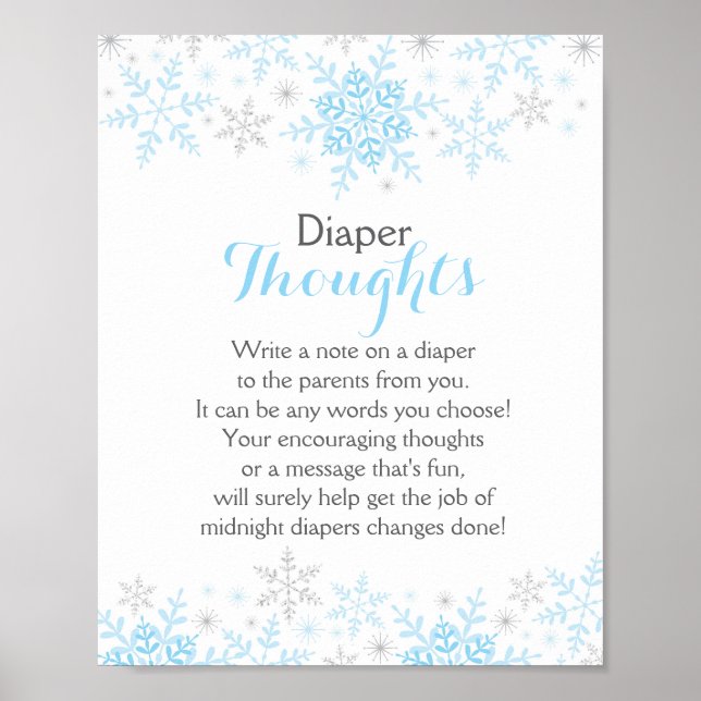 Little Snowflake Baby Shower Diaper Thoughts Sign (Front)