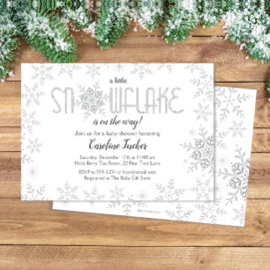Little Snowflake Baby Shower Grey & Silver Glitter Invitation