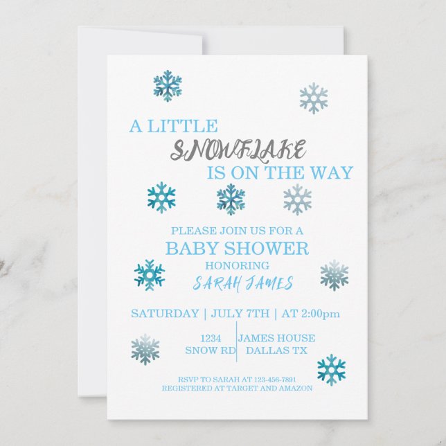 Little Snowflake Baby Shower Invitation (Front)