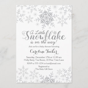Little Snowflake Baby Shower Silver Grey Invitation