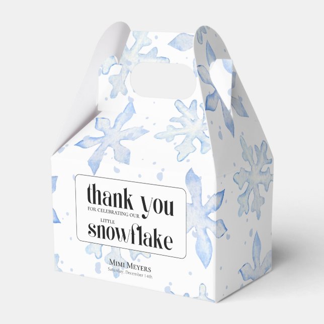 Little Snowflake Blue Wintery Baby Shower Favour Box (Front Side)