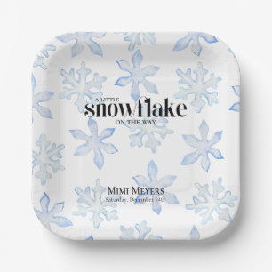 Little Snowflake Blue Wintery Baby Shower Paper Plate