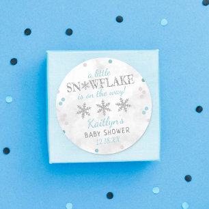 Little Snowflake Boys Winter Baby Shower Classic Round Sticker
