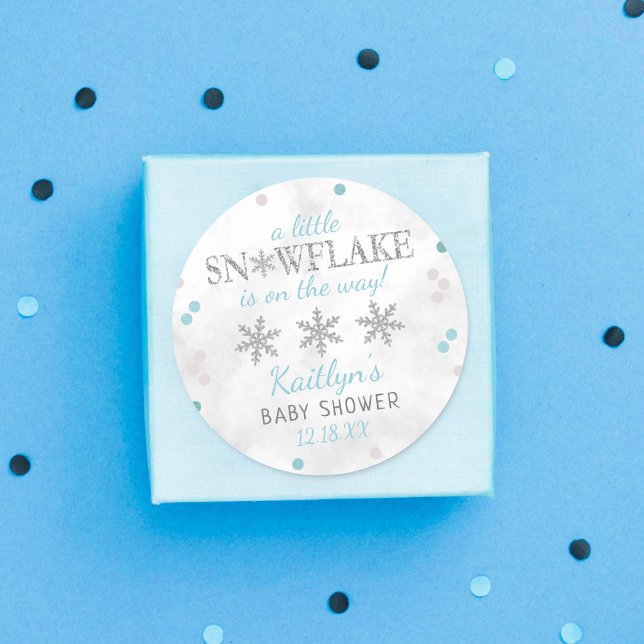 Little Snowflake Boys Winter Baby Shower Classic Round Sticker (Creator Uploaded)