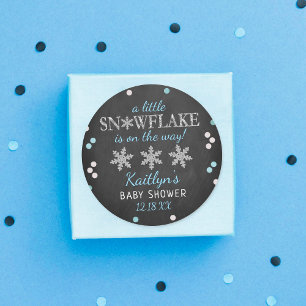 Little Snowflake Boys Winter Baby Shower Classic Round Sticker