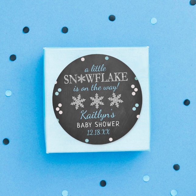 Little Snowflake Boys Winter Baby Shower Classic Round Sticker (Creator Uploaded)