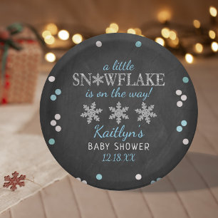 Little Snowflake Boys Winter Baby Shower Paper Plate