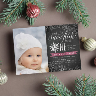 Little Snowflake First Birthday Party Photo Invitation