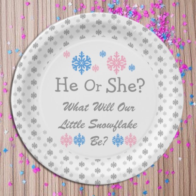Little Snowflake Gender Reveal Paper Plate (Creator Uploaded)