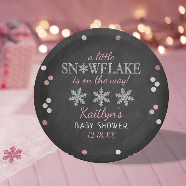 Little Snowflake Girls Winter Baby Shower Paper Plate (Creator Uploaded)