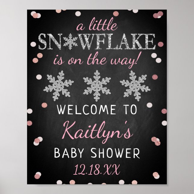 Little Snowflake Girls Winter Baby Shower Welcome Poster (Front)