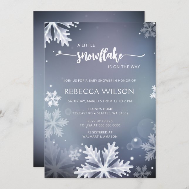 Little Snowflake is On the Way Boy Baby Shower Invitation (Front/Back)