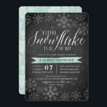 Little Snowflake Mint Chalkboard Baby Shower Invitation<br><div class="desc">Brrr! Frosty chic invitations for gender neutral winter baby showers feature a white snowflake border on a rustic chalkboard background with mint green watercolor accents. "A little snowflake is on the way" appears at the top in chic white calligraphy script lettering. Personalise with your baby shower details beneath using the...</div>