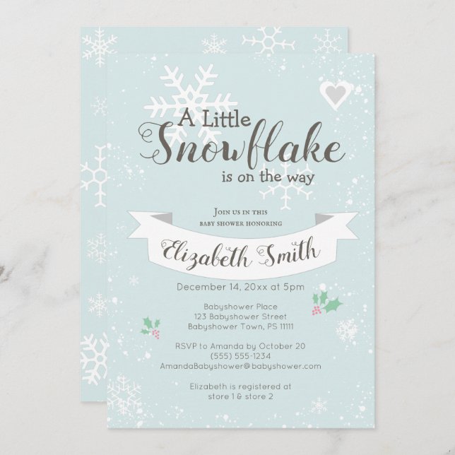 Little snowflake on the way babyshower invitation (Front/Back)