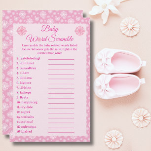 Little snowflake pink baby shower word scramble