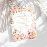 Little Snowflake Pink Floral Bear Baby Shower