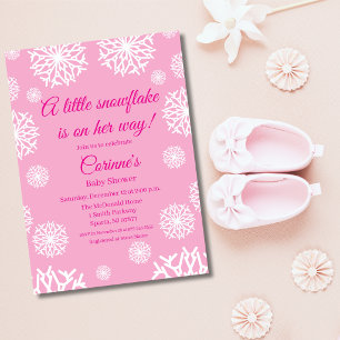 Little snowflake pink girl baby shower invitation