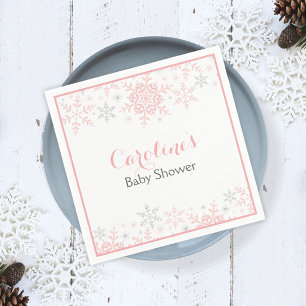 Little Snowflake Pink & Silver Girl Baby Shower Napkin