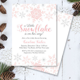 Little Snowflake Pink Silver Glitter Baby Shower Invitation