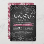 Little Snowflake Plum Chalkboard Baby Shower Invitation<br><div class="desc">Brrr! Frosty chic invitations for winter baby showers feature a white snowflake border on a rustic chalkboard background with plum purple watercolor accents. "A little snowflake is on the way" appears at the top in chic white calligraphy script lettering. Personalise with your baby girl shower details beneath using the template...</div>