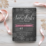 Little Snowflake Plum Chalkboard Baby Shower Invitation<br><div class="desc">Brrr! Frosty chic invitations for winter baby showers feature a white snowflake border on a rustic chalkboard background with plum purple watercolor accents. "A little snowflake is on the way" appears at the top in chic white calligraphy script lettering. Personalise with your baby girl shower details beneath using the template...</div>