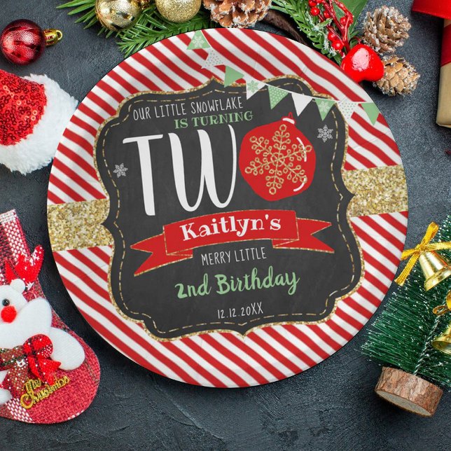Little Snowflake Turning 2! Christmas 2nd Birthday Paper Plate (Creator Uploaded)
