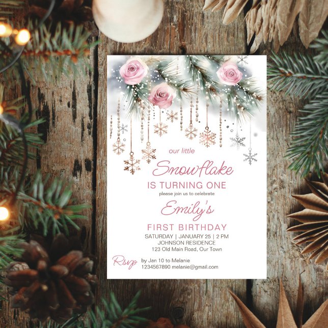 Little snowflake winter birthday party invitation (Little snowflake winter wonderland birthday party editable template invitation digital download)