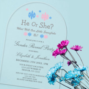 Little Snowflake Winter Gender Reveal Acrylic Invitations