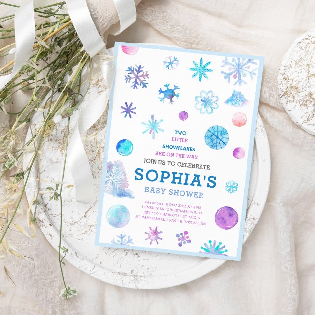 Little Snowflakes Elegant Twins Baby Shower Invitation (Creator Uploaded)