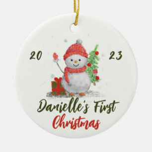 little snowman and christmas tree photo ceramic tree decoration