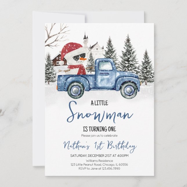 Little Snowman Birthday Invitation (Front)