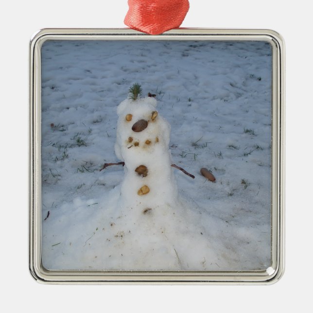 Little Snowman Pine Cone Nose Metal Tree Decoration (Front)