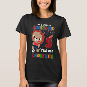 Little Soccer Lion 5th Birthday Boy Girl Awesome 5 T-Shirt
