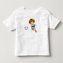 Little soccer player shooting at the goal
