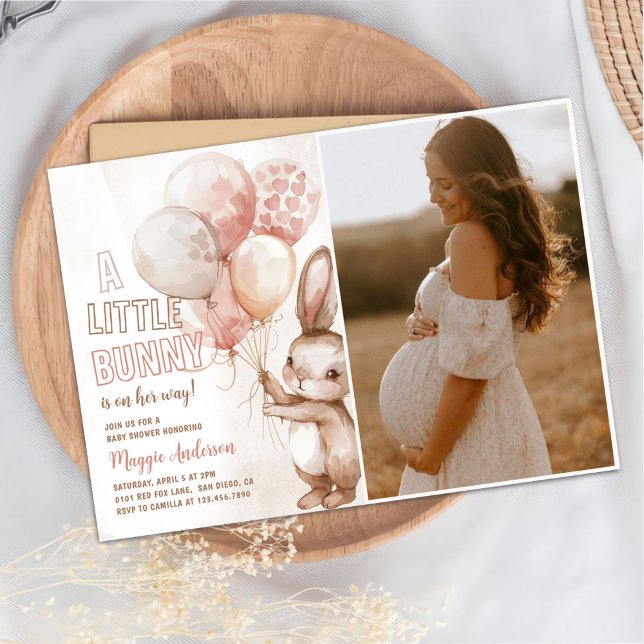 Little Some Bunny Balloon Baby Girl Shower Photo Invitation (Creator Uploaded)