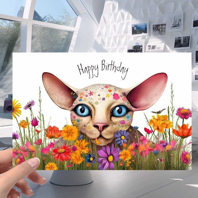 Little Sphynx Cat in the Flower Meadow - Birthday Card (Creator Uploaded)