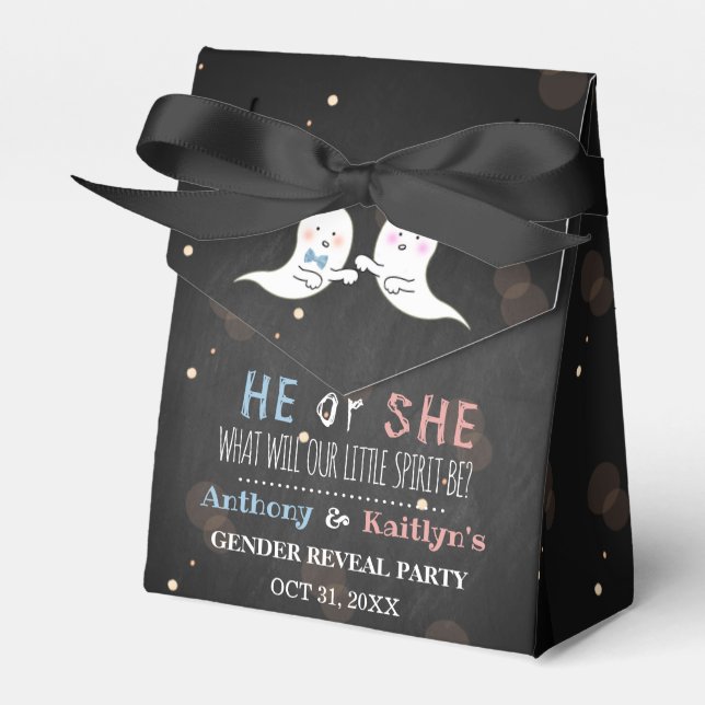 Little Spirit Halloween Ghosts Gender Reveal Party Favour Box (Front Side)
