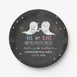 Little Spirit Halloween Ghosts Gender Reveal Party Paper Plate