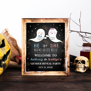 Little Spirit Halloween Ghosts Gender Reveal Party Poster