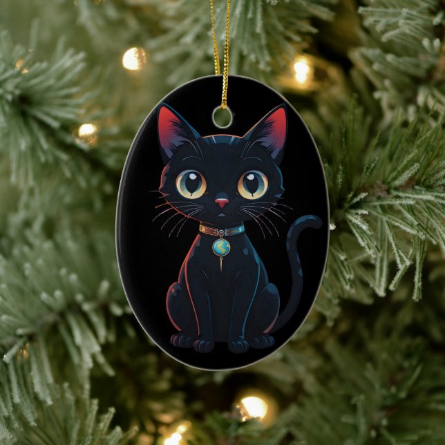 Little Spooky Black Cat Ceramic Tree Decoration (Tree)
