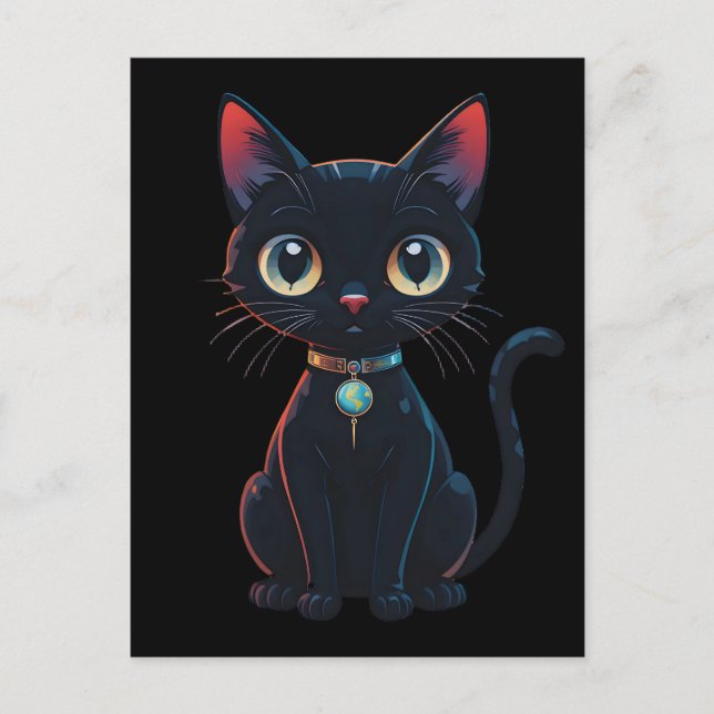 Little Spooky Black Cat Postcard (Front)