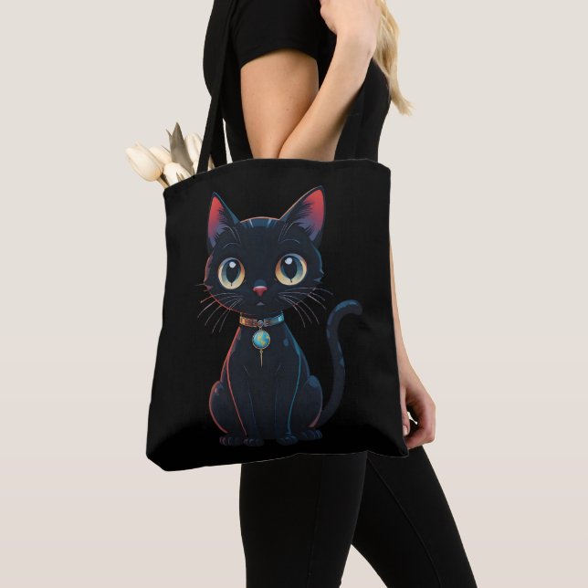 Little Spooky Black Cat Tote Bag (Close Up)
